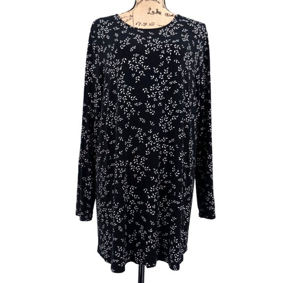 J. Jill Tops - J. Jill Tunic Top Women XL Leaf Print Black Ivory Pleated Long Sleeve Blouse